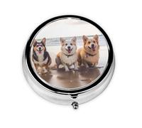 Pilulier rétro avec miroir à 3 compartiments - Motif chiens heureux - Petit pilulier pour sac à main ou poche - Organisateur décoratif en métal pour médicaments et vitamines - Cadeau unique