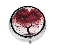 Pilulier rétro avec miroir à 3 compartiments - Motif cœur rouge - Petit pilulier pour sac à main ou poche - Organisateur décoratif en métal pour médicaments et vitamines - Cadeau unique