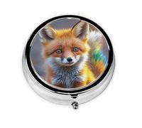 Pilulier rétro avec miroir à 3 compartiments - Motif renard mignon - Petit pilulier pour sac à main ou poche - Organisateur décoratif en métal pour médicaments et vitamines - Cadeau unique