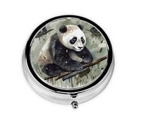 Pilulier rétro avec miroir à 3 compartiments - Peinture à l'encre - Petit pilulier pour sac à main ou poche - Organisateur décoratif en métal pour médicaments et vitamines - Cadeau unique