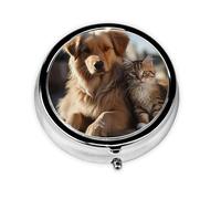 Pilulier rétro avec miroir à 3 compartiments pour chats et chiens - Petit pilulier pour sac à main ou poche - Organisateur décoratif en métal pour médicaments et vitamines - Cadeau unique