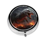 Pilulier rétro avec miroir à 3 compartiments - Rouge - Magma volant - Petit pilulier pour sac à main ou poche - Organisateur décoratif en métal pour médicaments et vitamines - Cadeau unique