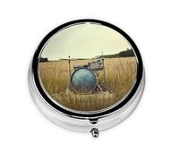 Pilulier rétro avec miroir à 3 compartiments - Tambour musical dans le champ - Petit pilulier pour sac à main ou poche - Organisateur décoratif en métal pour médicaments et vitamines - Cadeau unique