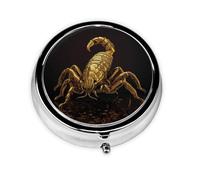 Pilulier rétro avec miroir Scorpion doré - Petit pilulier à 3 compartiments pour sac à main ou poche de voyage - Boîte décorative en métal pour médicaments et vitamines - Cadeau unique