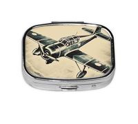 Pilulier rétro en forme d'avion à 2 compartiments - Pilulier portable en métal - Joli pilulier de voyage - Organisateur de vitamines pour sac à main, poche, cadeau de voyage