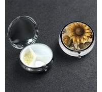 Pilulier rétro en forme de tournesol à 3 compartiments - En métal - Joli pilulier de voyage - Organisateur de vitamines pour sac à main, poche, cadeau de voyage