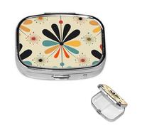 Pilulier rétro moderne à 2 compartiments carré portable pour poche ou sac à main, pilulier hebdomadaire, organiseur décoratif en métal pour médicaments, vitamines, cadeau de voyage