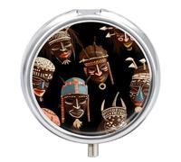 Pilulier Rituel Africain Ethnique Tribal Imprimé Portable Médicament Boîte à Pilules de Voyage en Métal Boîte à Vitamine Récipient à 3 Compartiments Médicaments Rangement pour Médicaments Vitami