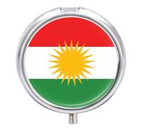 Pilulier Rond 3 Compartiments Avec Imprimé Drapeau Du Kurdistan, Petit Format, Idéal Pour Les Voyages Et Les Soins De La Peau Boîte Pilules Portable Avec Miroir Et Format De Poche Usage Quotidien