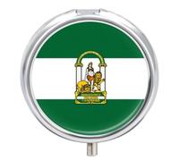 Pilulier Rond 3 Compartiments Imprimé Drapeau Andalou Petit Pilulier Avec Miroir Boîte Médicaments Portable En Métal Organisateur De Vitamines Idéal Pour Le Sac Main Ou La Poche Cadeau De Voyage