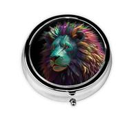 Pilulier rond 3D Art abstrait Lion Boîte à pilules quotidienne 3 compartiments pour poche sac à main Boîte de rangement portable pour médicaments, foie de morue et huile 3 fois par jour