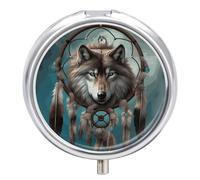 Pilulier rond 3D avec attrape-rêves loup mignon 3 compartiments décoratifs poche sac à main portable mini voyage médicamenteux tablette vitamine poisson huile support organisateur pilules