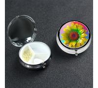 Pilulier rond 3D coloré en forme de tournesol à 3 compartiments - Joli pilulier de voyage portable en métal pour médicaments et vitamines - Cadeau unique pour homme et femme