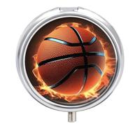 Pilulier rond 3D en forme de basket-ball - 3 compartiments décoratifs - Sac à main portable - Mini médicament de voyage - Pour vitamines et huiles de poisson
