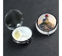 Pilulier rond 3D en forme de phare de mer à 3 compartiments - Joli pilulier de voyage portable en métal - Pour homme et femme - Cadeau unique