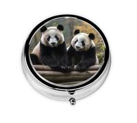 Pilulier rond à 3 compartiments avec deux grands pandas pour poche, sac à main, médicaments, foie de morue, huile, pilulier 3 fois par jour