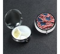 Pilulier rond à 3 compartiments avec drapeau américain - Joli pilulier de voyage portable - Organiseur de vitamines en métal - Pour homme et femme - Cadeau unique