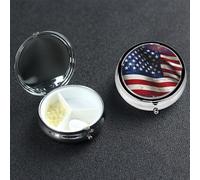 Pilulier rond à 3 compartiments avec drapeau américain - Joli pilulier de voyage portable - Organiseur de vitamines en métal - Pour homme et femme - Cadeau unique