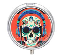 Pilulier rond à 3 compartiments avec écouteurs Punk Rock - Boîte à pilules ronde - Portable - Décoratif - Pour poche ou sac à main - Organisation de vitamines