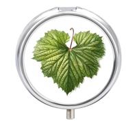 Pilulier rond à 3 compartiments avec feuilles vertes - Portable - Pour le voyage - Mini récipient compact pour médicaments - Distributeur de vitamines