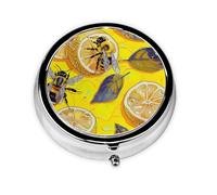 Pilulier rond à 3 compartiments avec imprimé citron jaune et abeille, mini pilulier portable pour médicaments, vitamines, huile de poisson, compléments