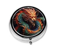 Pilulier rond à 3 compartiments avec imprimé dragon chinois - En métal - Étanche - Portable - Pour poche ou sac à main - Vitamine/huile de poisson/pilules/compléments alimentaires
