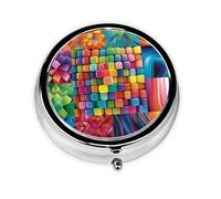 Pilulier rond à 3 compartiments avec imprimé puzzle coloré - En métal étanche - Portable - Pour poche ou sac à main - Vitamine/huile de poisson/pilules/compléments