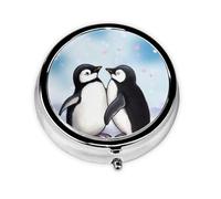 Pilulier rond à 3 compartiments avec inscription « I Love Penguins » - Pour sac à main - Portable - Petit pilulier en métal - Pour médicaments quotidiens, suppléments vitaminés