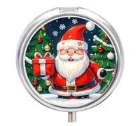 Pilulier rond à 3 compartiments avec inscription Merry Christmas Santa Claus - Organiseur de médicaments décoratif portable pour poche ou sac à main - Organisation des vitamines