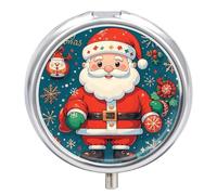 Pilulier rond à 3 compartiments avec inscription Merry Christmas Santa Claus - Organiseur de médicaments décoratif portable pour poche ou sac à main - Organisation des vitamines