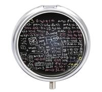 Pilulier rond à 3 compartiments avec miroir - Formule mathématique - Petit pilulier de voyage - Joli organisateur de vitamines - Portable - Pour le quotidien - Pour poche et sac à main