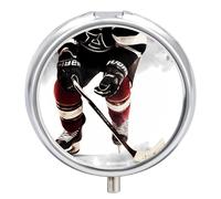 Pilulier rond à 3 compartiments avec miroir, motif hockey sur glace, petit pilulier de voyage, organisateur de vitamines mignon portable pour sac à main