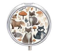 Pilulier rond à 3 compartiments avec miroir - Motif raton laveur - Pour poche ou sac à main - Cadeau de voyage