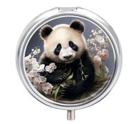 Pilulier rond à 3 compartiments avec miroir - Petit pilulier de voyage - Joli organiseur de vitamines - Portable - Pour sac à main - Panda avec fleur
