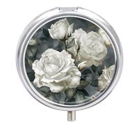 Pilulier rond à 3 compartiments avec miroir - Style gris et beige - Joli pilulier de voyage - Organisateur de vitamines portable pour le quotidien - Pour poche et sac à main