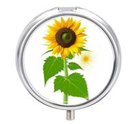 Pilulier rond à 3 compartiments avec miroir - Tournesol et mauvaises herbes - Cadeau de voyage