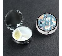 Pilulier rond à 3 compartiments avec motif lama de dessin animé - Organiseur de médicaments portable en métal - Pour homme et femme - Cadeau unique