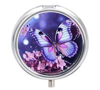 Pilulier rond à 3 compartiments avec papillon violet - Organiseur de voyage pour médicaments et vitamines