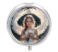 Pilulier rond à 3 compartiments avec plumes d'ange - Organiseur de médicaments décoratif portable pour poche ou sac à main - Organisation des vitamines
