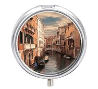 Pilulier rond à 3 compartiments - Beau pilulier avec vue sur le canal de Venise - Pour sac à main, poche portable - Organiseur de voyage - Boîte de rangement pour médicaments - Petit récipient en