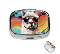 Pilulier rond à 3 compartiments en alpaga portant des lunettes de soleil - Boîte de rangement en métal étanche pour médicaments de voyage