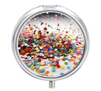 Pilulier rond à 3 compartiments en forme de confettis - Mini pilulier portable de voyage pour poche, sac à main - Pilulier en métal pour vitamines, huiles de poisson