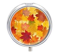 Pilulier rond à 3 compartiments en forme de feuilles d'érable d'automne - Boîte de rangement portable pour médicaments et vitamines pour supplément d'huile de poisson