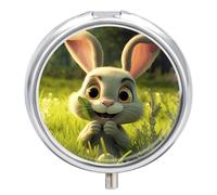 Pilulier rond à 3 compartiments en forme de lapin souriant - Mini pilulier portable de voyage pour poche, sac à main - Pilulier en métal pour vitamines, huiles de poisson