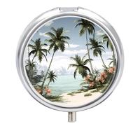 Pilulier rond à 3 compartiments en forme de palmiers tropicaux - Boîte de rangement portable pour médicaments et vitamines pour supplément d'huile de poisson