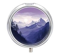 Pilulier rond à 3 compartiments en forme de silhouette de montagnes - Mini pilulier portable de voyage pour poche, sac à main, pilulier en métal pour vitamines, huiles de poisson et compléments