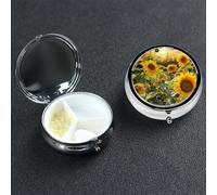 Pilulier rond à 3 compartiments en forme de tournesol - Joli pilulier de voyage portable en métal - Pour homme et femme - Cadeau unique