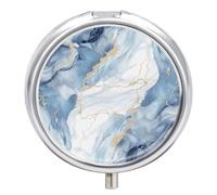 Pilulier rond à 3 compartiments en marbre blanc et bleu - Mini pilulier portable de voyage pour poche, sac à main - Pilulier en métal pour vitamines, huiles de poisson
