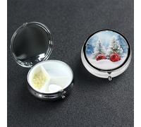 Pilulier rond à 3 compartiments en métal avec boules de Noël - Pour homme et femme - Cadeau unique