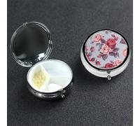 Pilulier rond à 3 compartiments en métal avec motif de roses rouges - Pour homme et femme - Cadeau unique